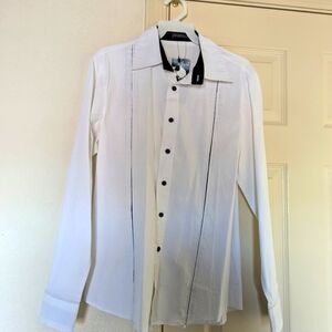NEW White Long Sleeve Button-Up Shirt Tux Tuxedo Style Prom